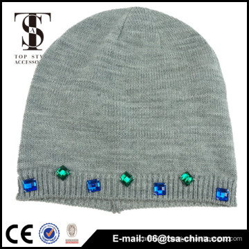 2015 Beanies slouch colorido Knitted Beanie / inverno chapéu de malha jóia de pedra personalizado